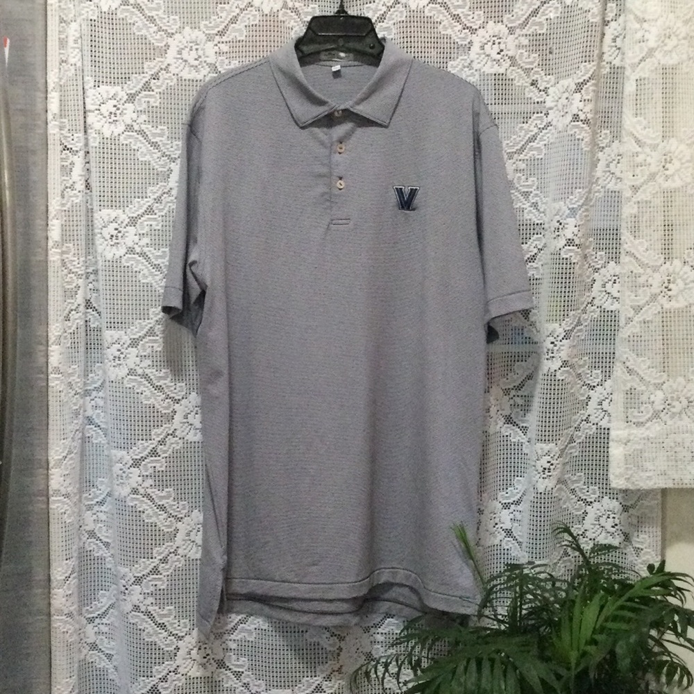 Peter Millar Summer Comfort White Black Striped Golf Polo Logo Shirt Mens Large